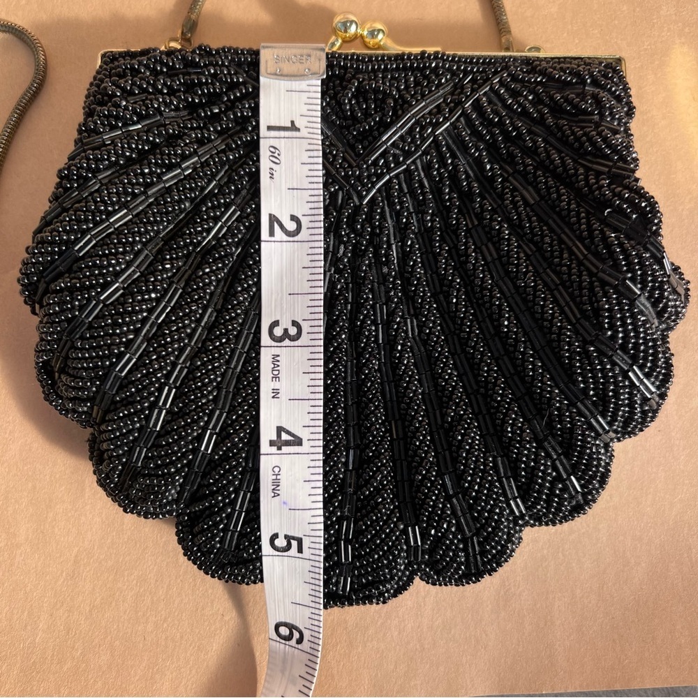 New Vintage Black Beaded Clamshell Mini Formal Purse - Picture 4 of 9